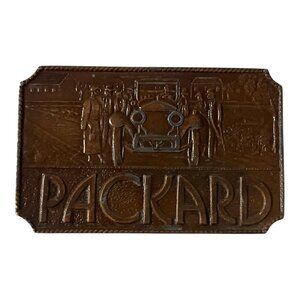 Vtg Packard Automobile Belt Buckle Art Deco Car Scene Solid Metal